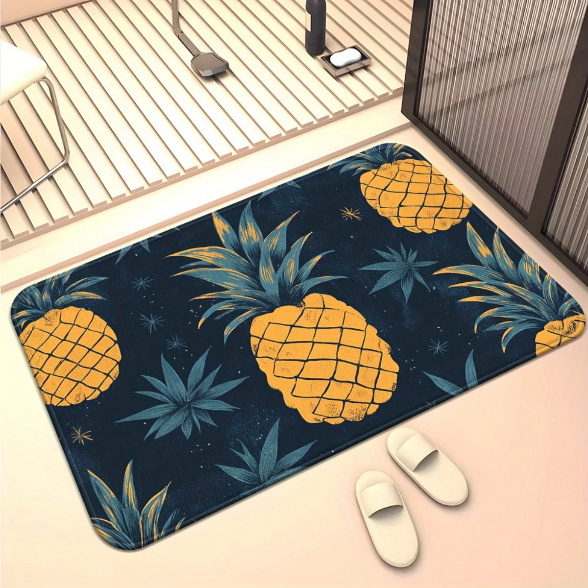 1pc Pineapple pattern doormat. Made of polyester, machine washable, suitable for bedroom and living room entrances.