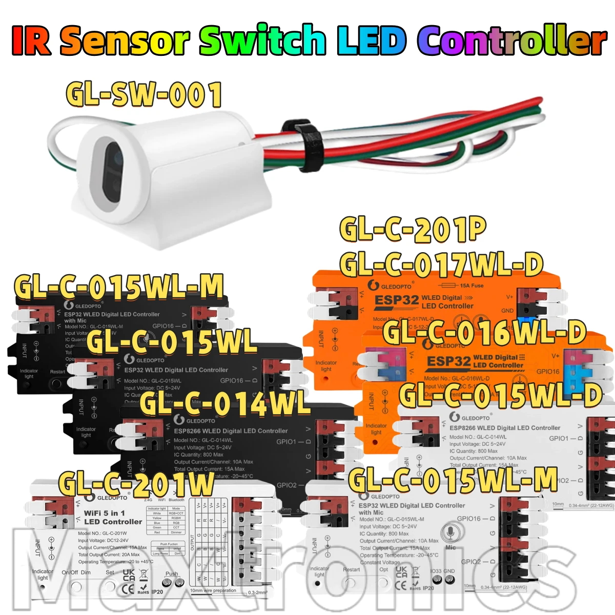 GLEDOPTO IR Sensor Switch LED Controller Push Switch Dimming GL-SW-001 ON OFF Timed Gesture-Aware Trigger Switch for LED Strips
