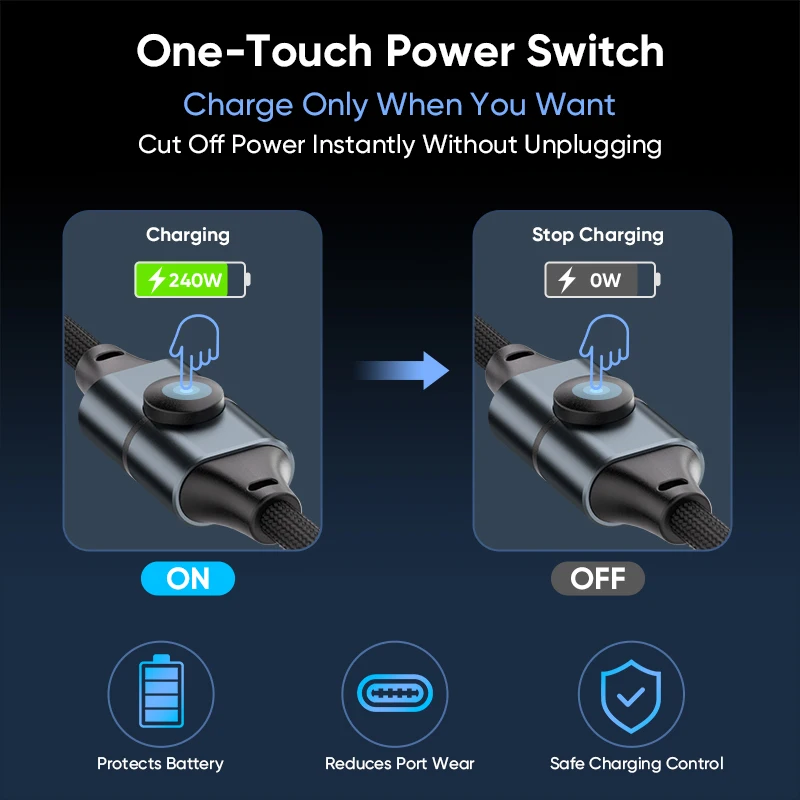 240W USB-C to USB-C Switchable Mobile Phone Data Cable 5A Fast Charging 540 Degree Charger Type-C for MacBook Samsung iPhone 17