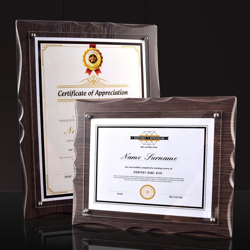 Wooden  Certificate Display Frame A4 A3 Wall Hanging Tabletop Patent Award Plaque Frame Modern Simple Style Density Board