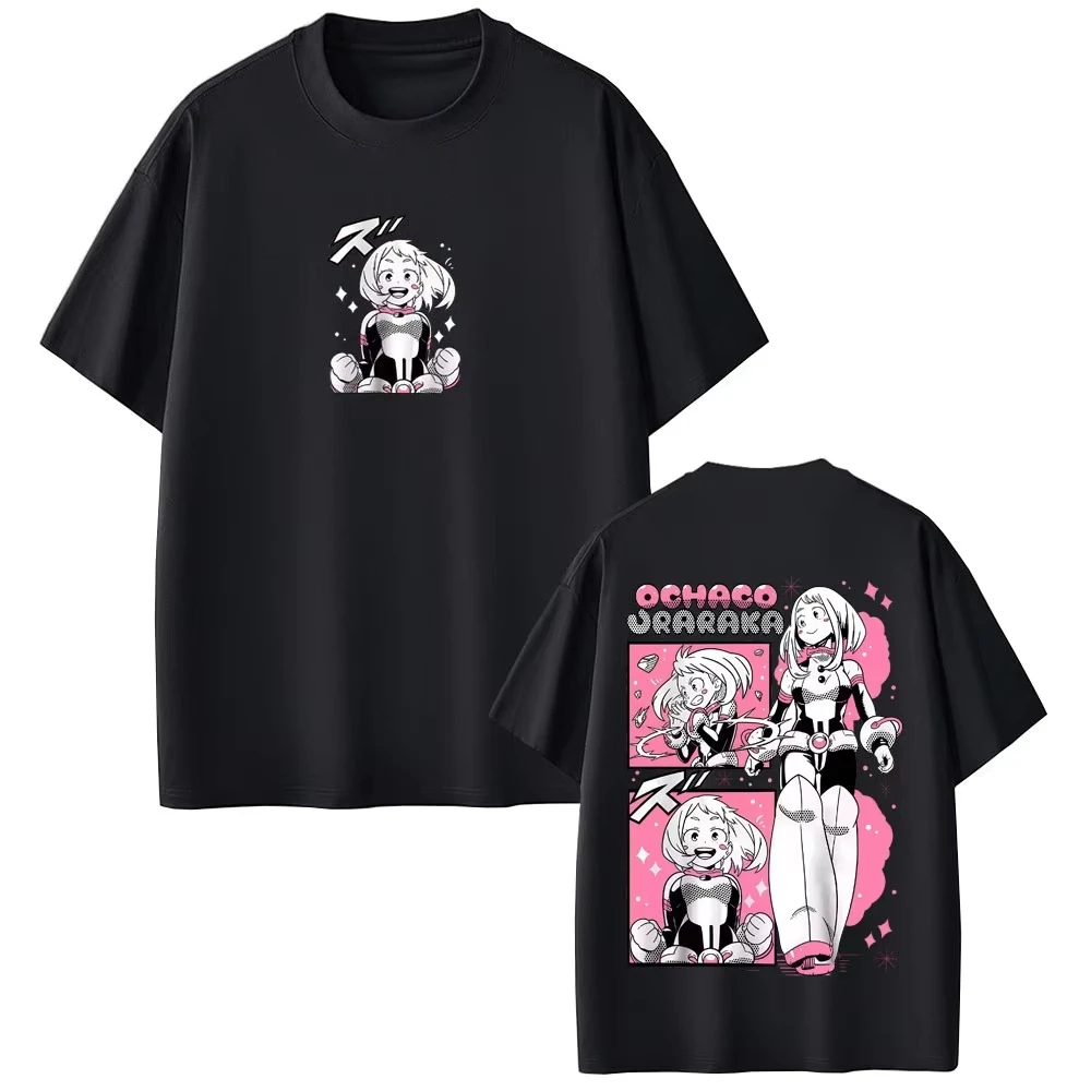 Anime My Hero Academia Print T-Shirt Cartoon Ochaco Uraraka Graphic T Shirts Men Women Clothing Cute Kawaii pure cotton T-shirts