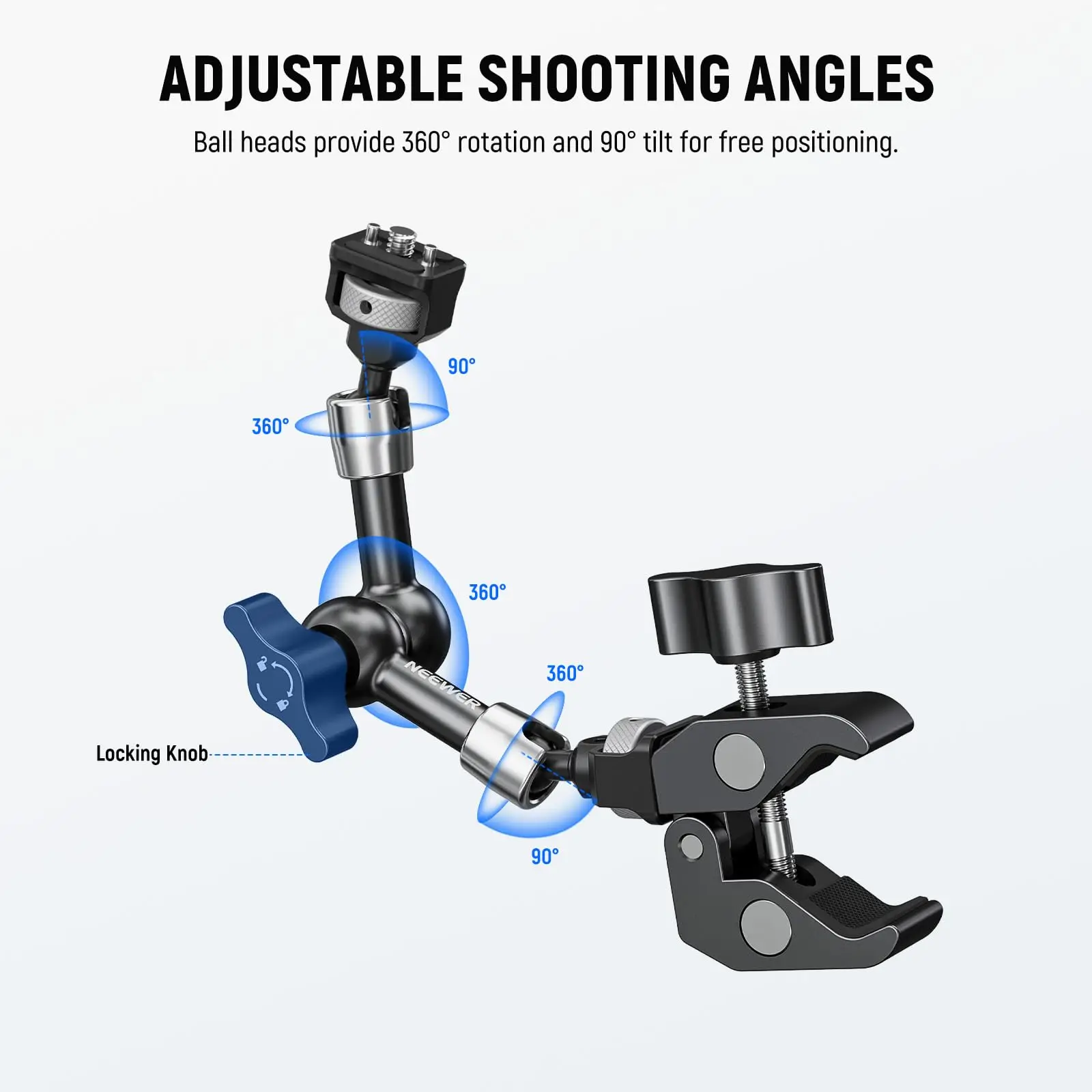 NEEWER 7-calowy przegubowy uchwyt magiczny z mocowaniem Super Clamp do monitora kamery DSLR, kamery sportowej i klatki SmallRig — zdjęcie produktu 3