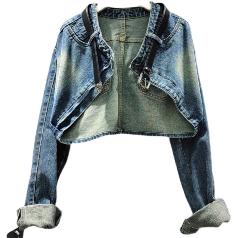 Tannt femmes manteau manches chauve-souris irrégulière courte veste en jean manteaux asymétrie mode décontracté bleu Denim manteaux pour les femmes 2025 nouveau