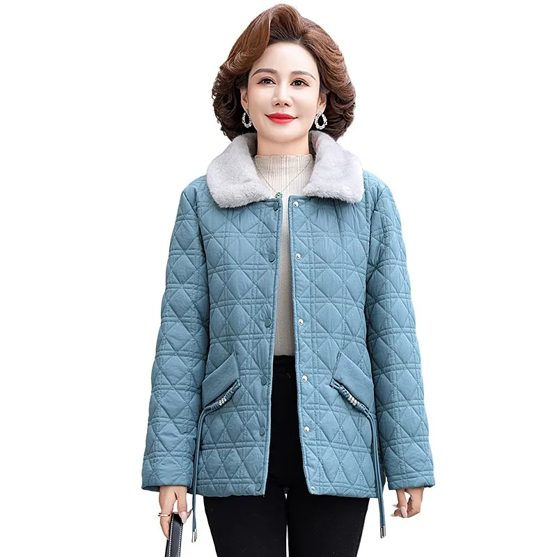 

Women Thick Down Cotton Jacket Femal New Middle Aged Mother Cotton Winter Coat Thick Lapel collar Parka