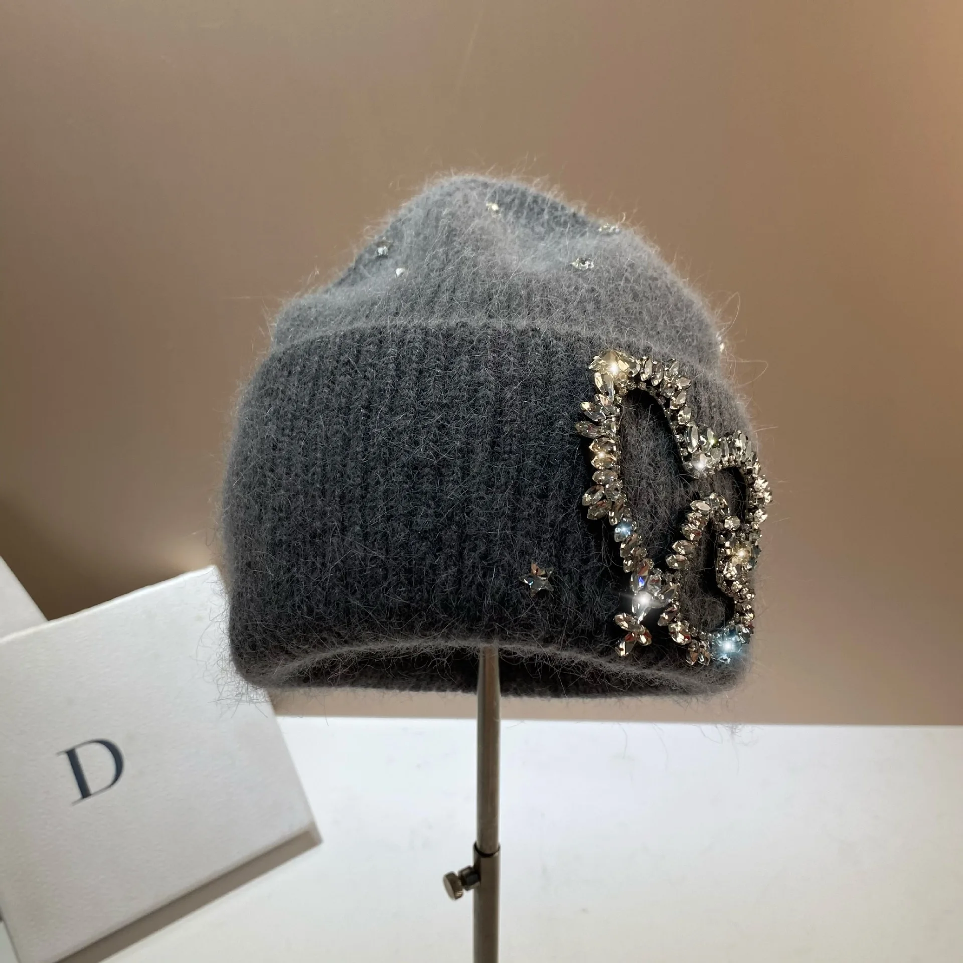 Schwere Industrie Wasser Diamant Liebe Kaninchen Haar Gestrickte Hut Winter Outdoor Warme Gehörschutz Kalten Hut Mode Süße Gestrickte Hut – Detail 13