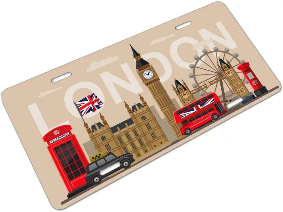 Lungo e gran bretagna e londra Icon porta targa personalizzata etichetta per auto durevole 6X12 pollici con 4 fori