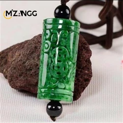 Natural Jade Dry Green Dragon Column Pendant Hollow Carved Ruyi Sweater Chain Emerald Necklace Fashion Jewelry for Men and Women