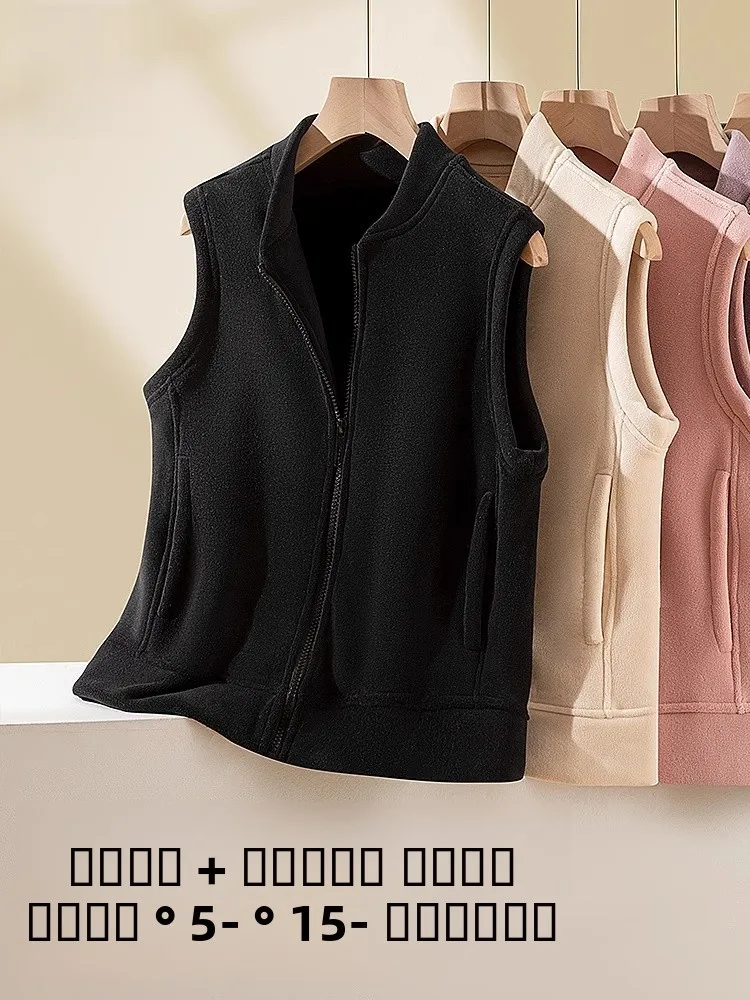 

Thiened Lamb Fce Women's Vest Bla Warm Winter Jaet Svel man Polyester Fiber Spandex Zipper Closure Color