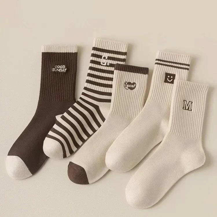 1/5 Paar Damen-Baumwollsocken, warme Wintersocken, dicke Strickkabine, gemütliche Crew-weiche Socken, Geschenke für Frauen, bunte Mode
