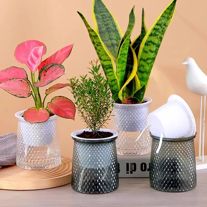 Automatic Water-Absorbing Flowerpot Indoor Succulent Hydroponic Plants Vases Mini Planter Tabletop Flower Pot Home Bonsai Decor