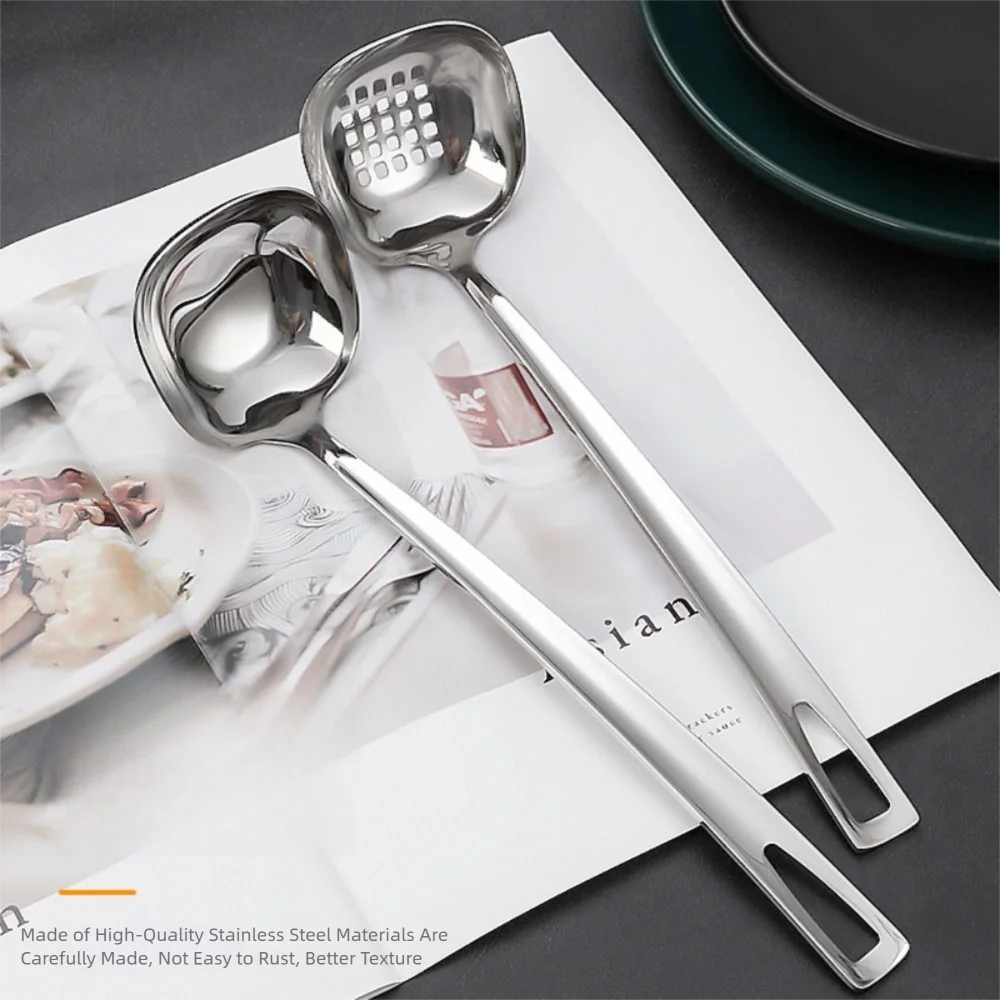 

Easy To Clean Stainless Steel colander square Silver Cooking Spoon Gadgets Long Handle Household Cooking Tool Restaurant