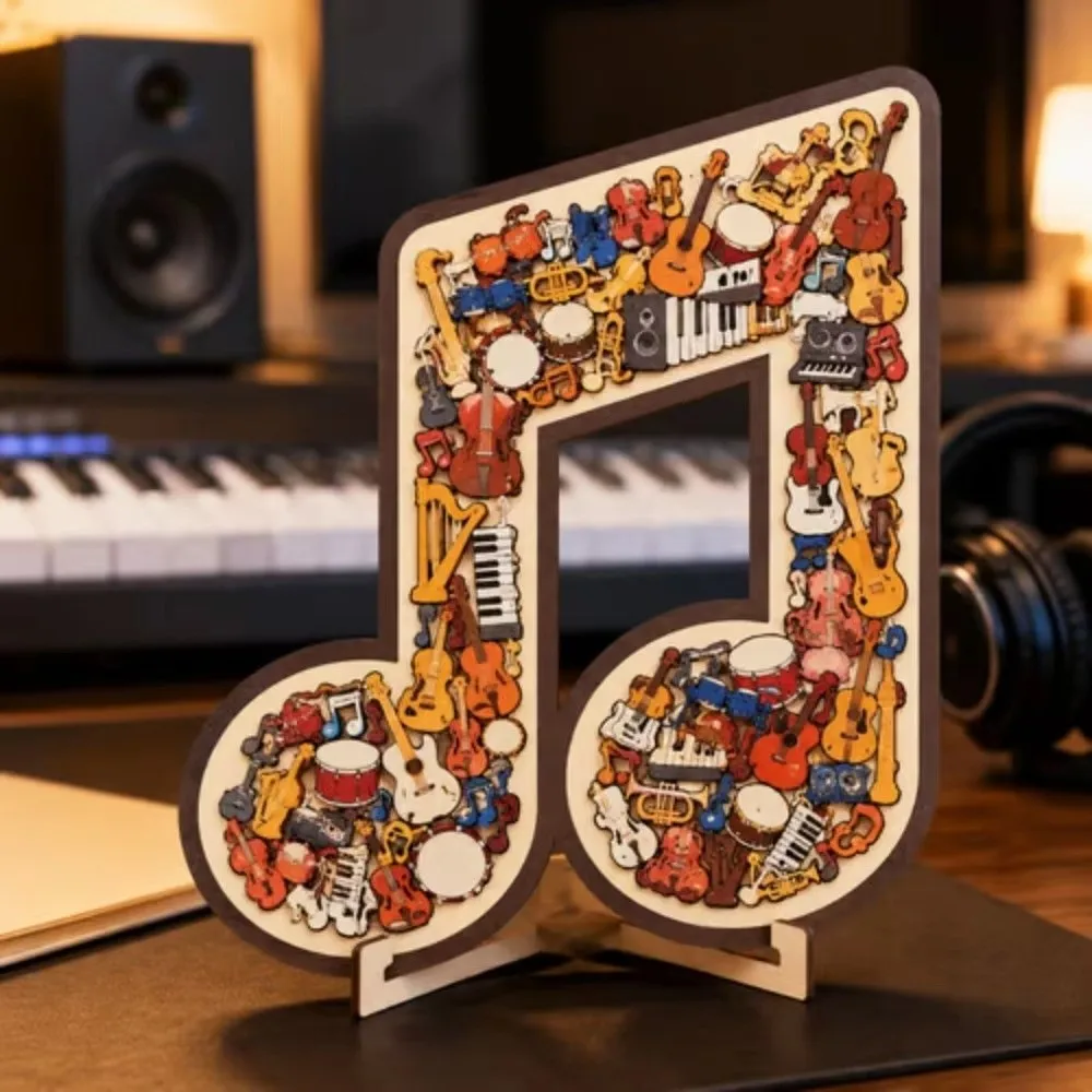 Irregular Musical Note Jigsaw Puzzle Instrument Print Musical Note Shape Wooden Jigsaw Puzzle Vintage Style Instrument Puzzle