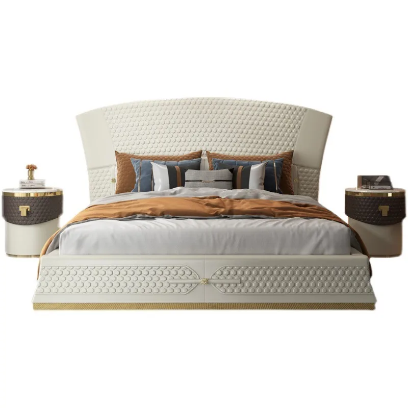 

Italian light luxury leather double master bed