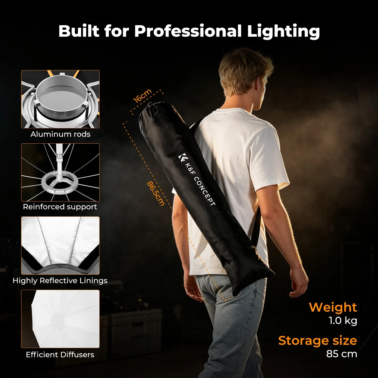 K&F CONCEPT 25.6"/65cm Lantern Softbox Portable Depth Adjustable Bowens Mount with Pouch&Quick Release Light Softbox for Studio - view 3