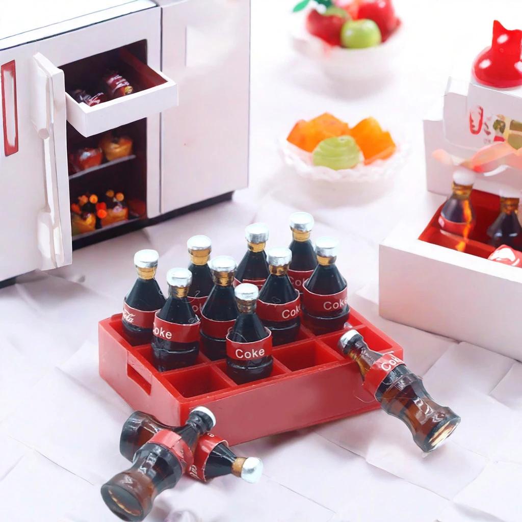 13Pcs/Set Dollhouse Miniature Mini Cola Bottles Drinks Tray Storage Box Model Kits Kitchen Food Play Scene Decoration Accessorie