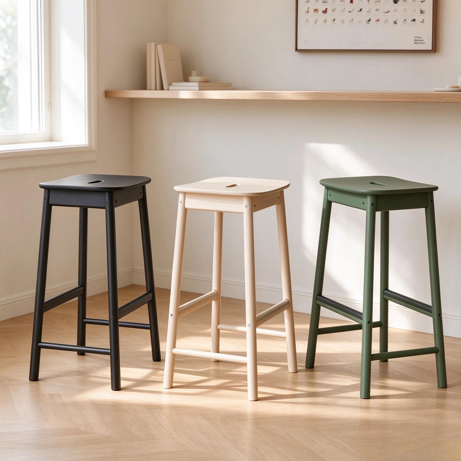 Nordic Solid Wood Bar Stool, Counter Height Chair for Cafe, Milk Tea Shop, Restaurant, Kitchen Island and Home Dining Area