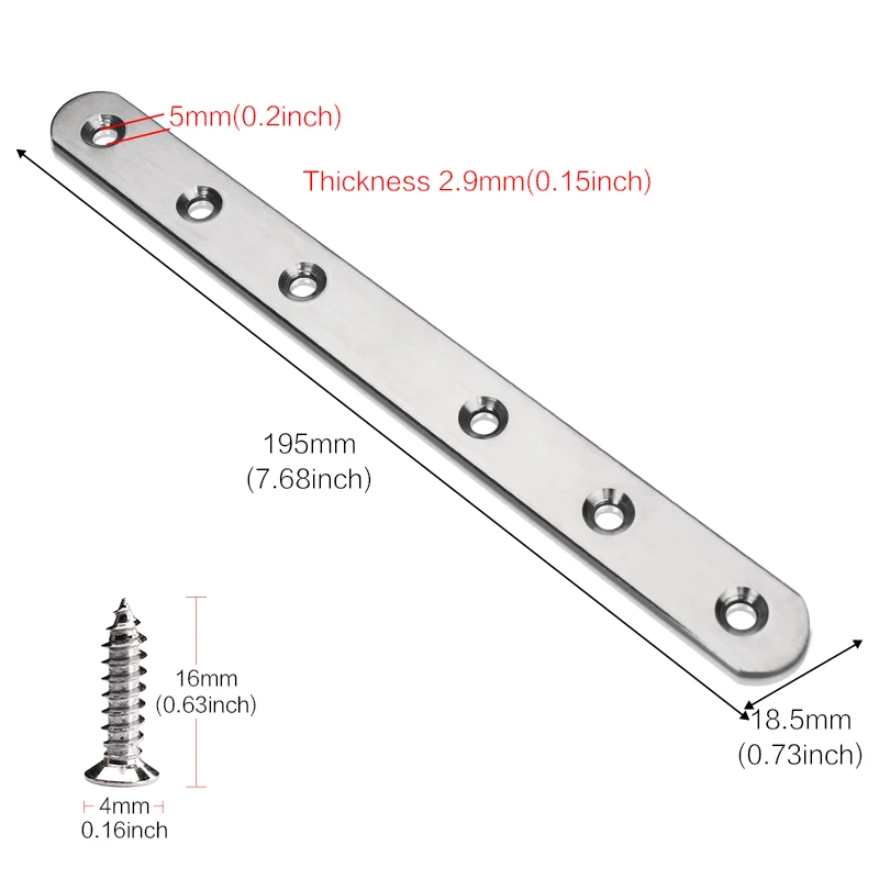2-8 Pcs Straight Brackets 195mm(7.6 Inch) Flat Brace Stainless Steel Straight Mending Plates for Wood, Heavy Duty Repair Fixing