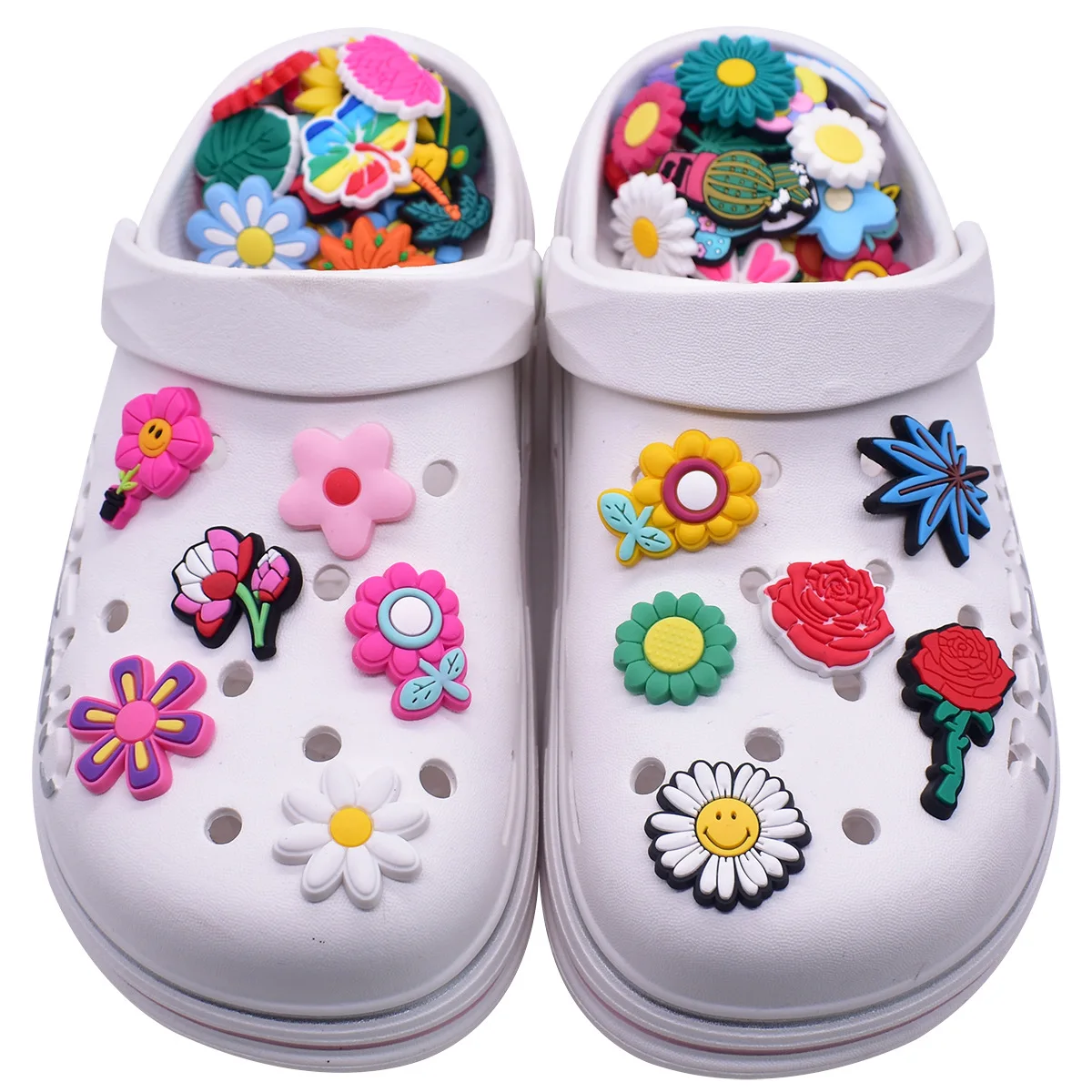 lots flower PVC shoe Charms Buckle combination for Wristbands sandal Slippers accessories Decoration Bands gift unisex party