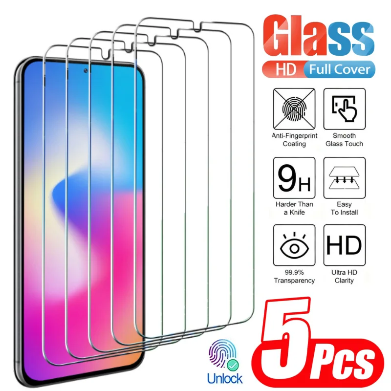 1-5Pcs HD Screen Protector For Samsung Galaxy S25 S26 Ultra S24 Plus S23 S22 Plus 5G S25 Ultra Fingerprint Unlock Tempered Glass