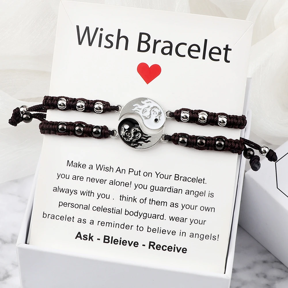 Vintage zwart-wit handgemaakte armband Dragon Tai Chi Yin Yang verstelbare gevlochten armbanden charme dames heren sieraden vriendschapsgeschenk