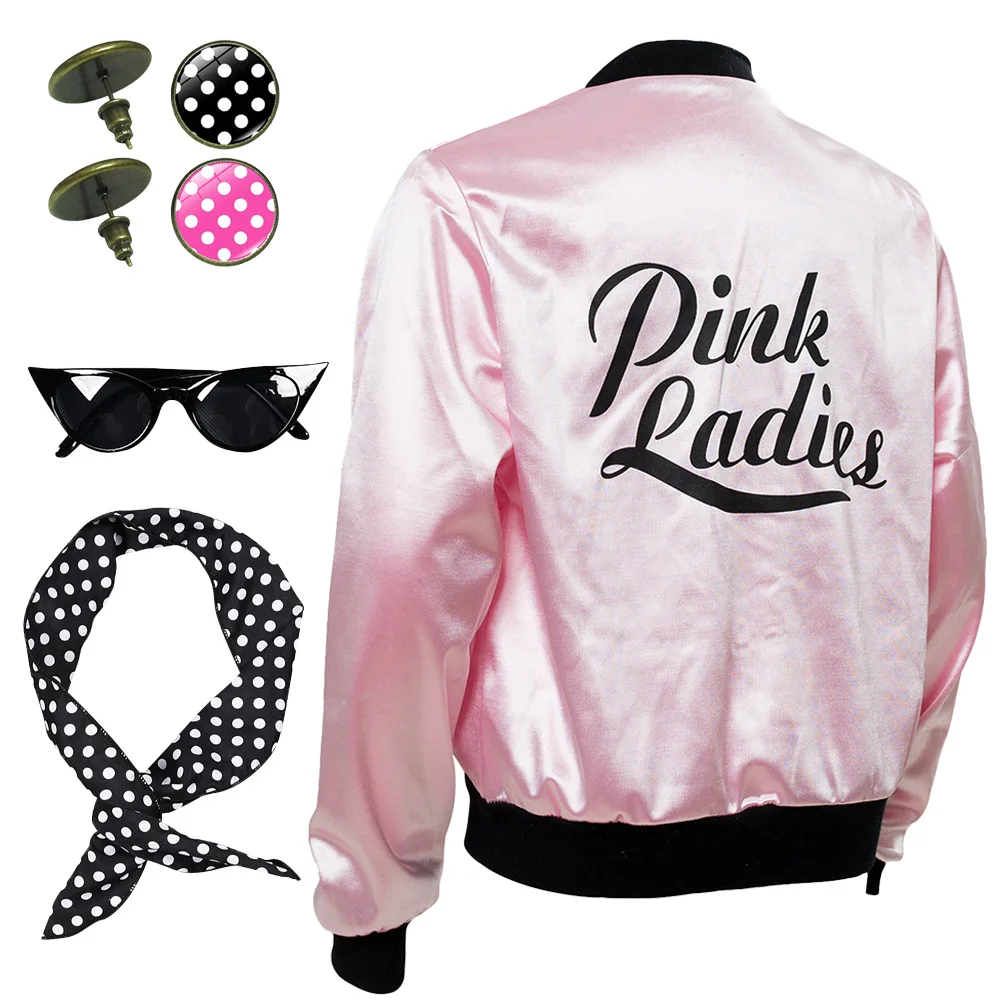 Fantasia Grease-Cosplay para niñas y mujeres, disfraz de Disfraz, chaqueta rosa para mujer, animadora, ropa para fiesta de Carnaval y Halloween