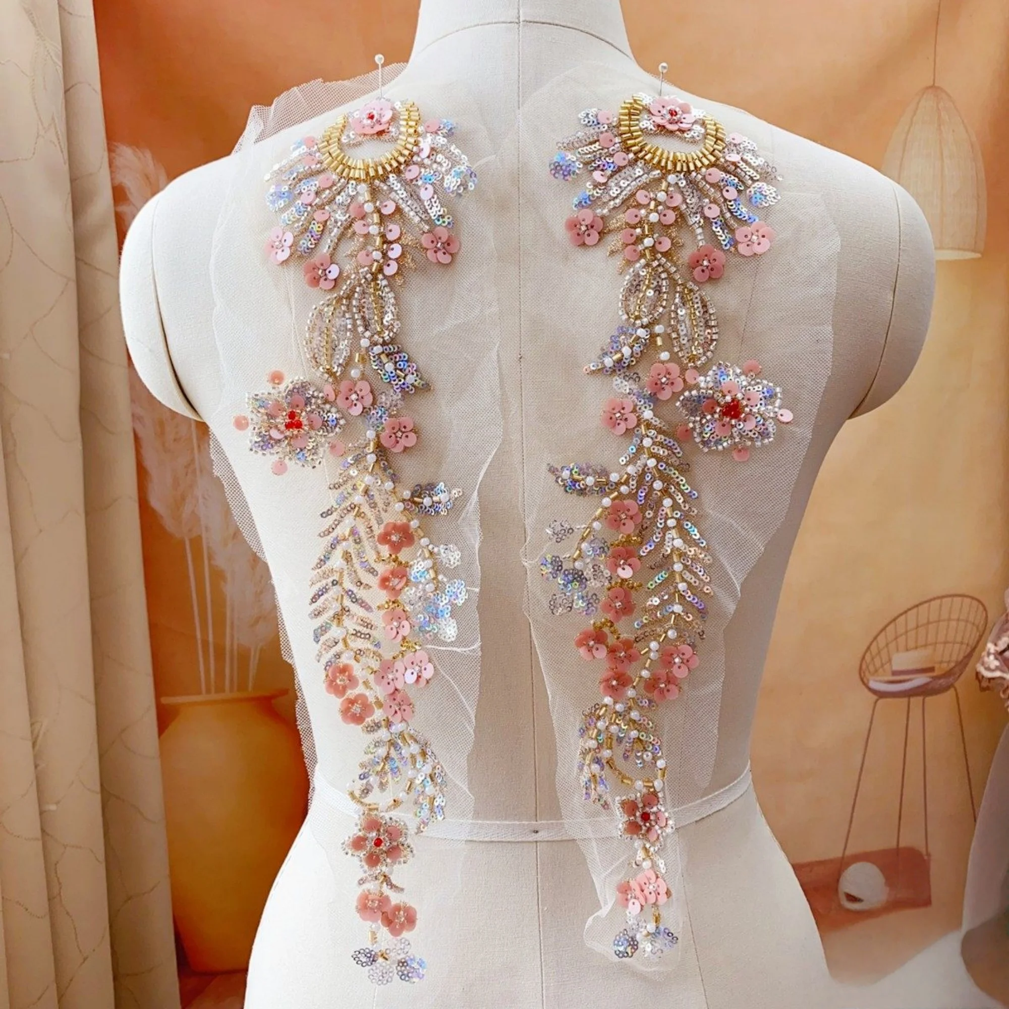 

1pair Sparkling Laser Bead Embroidery Lace Dance Costume Headwear Glittering Accessory for Performers