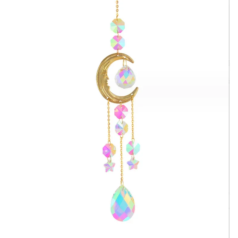 1 Piece of Crystal Chime Sun Visor Family Bedroom Balcony Sun and Moon Prism Decoration Sun Catcher Pendant