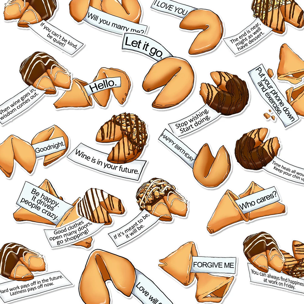 

35PCS Fortune Cookie Words Stickers Food Decals for Journal, Laptop, Water Bottle, Scrapbook, DIY Card Making