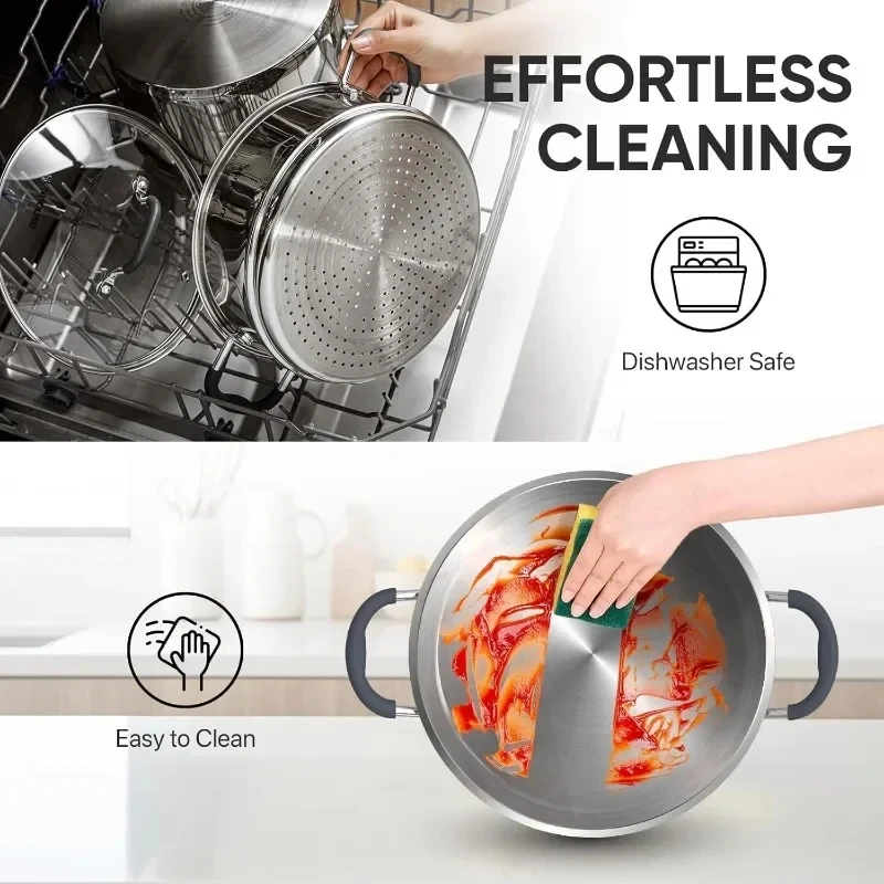 Steamer with Lid Multi-Purpose Stainless Steel Steamer Cookware for Vegetables Dumplings Sauces  Food