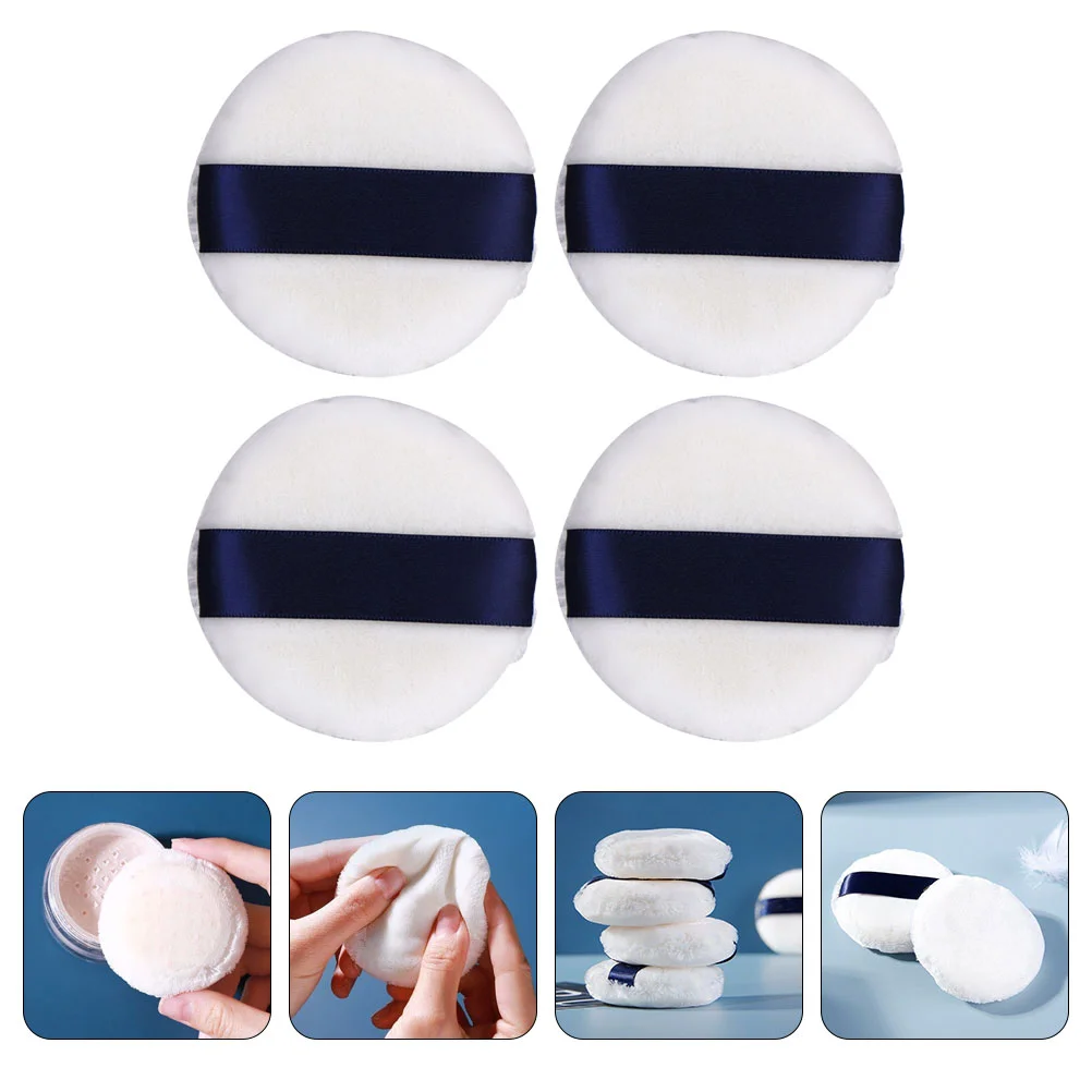 4 Pcs Dry Powder Puff Loose Makeup Tool Round Cosmetics Supply with Ribbon Sponge Small