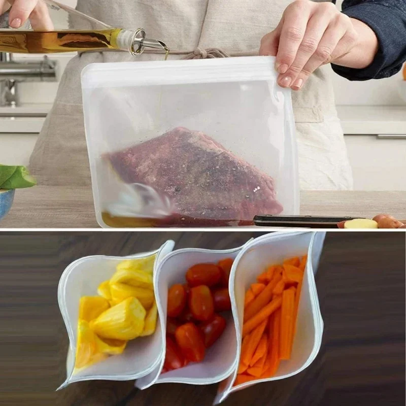 1/3/5pcs Reusable Food Freezer Bags Leakproof Silicone Ziplock Bags BPA Free Meat Fruit Veggies Storage Bag Dishwasher Safe