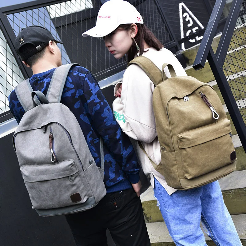 Men Canvas Backpack Male Laptop College Student School Bags for Teenager Vintage Mochila Casual Rucksack Travel Daypack