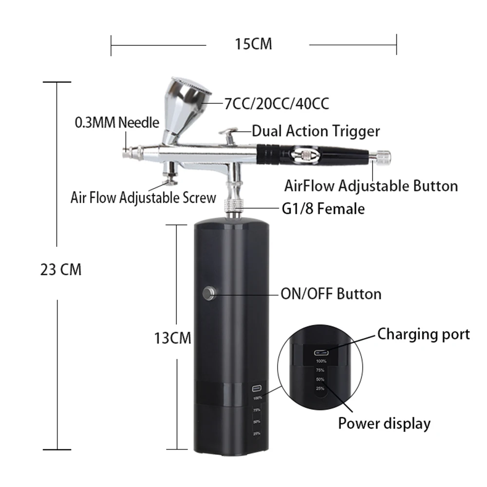 HHC New Portable Rechargeable Cordless Airbrush Kit tattoo paint makeup nail Spray Gun Pen Air Brush paint