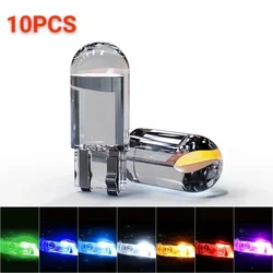 10PCS T10 W5W LED Car Lights COB Glass Interior Parts Bulbs 6000K White Auto License Plate Lamp Dome Read Light 12V Signal Lamp