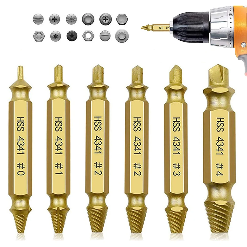 

6Pcs Screw Extractor Set Practical Drill Bits Guide Broken Damage Screws Bolt Remover Electrician High Strength Gadget