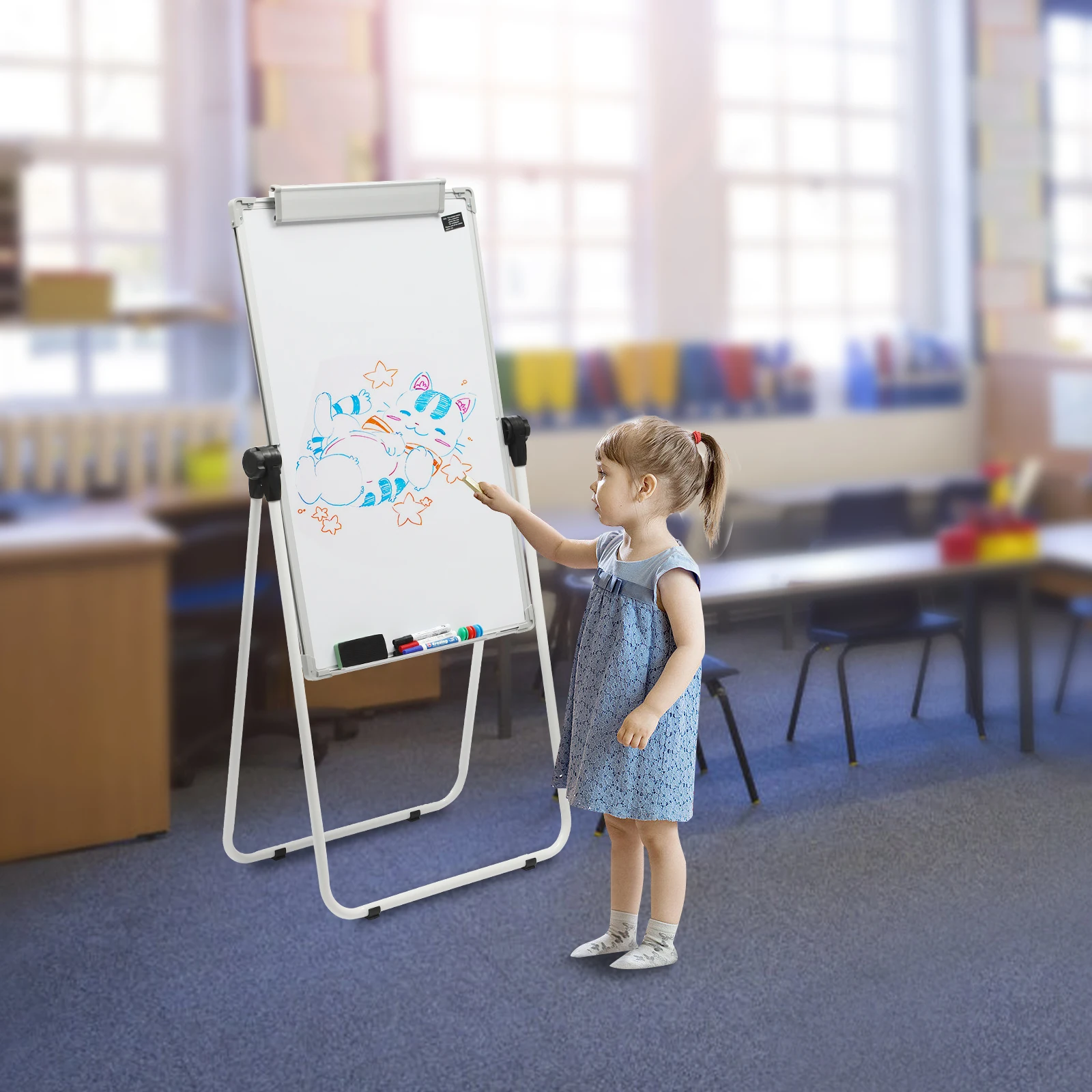 

Stand White Board Double Sided Magnetic Dry Erase Board Writable Portable Whiteboard Height&Angle Adjustable