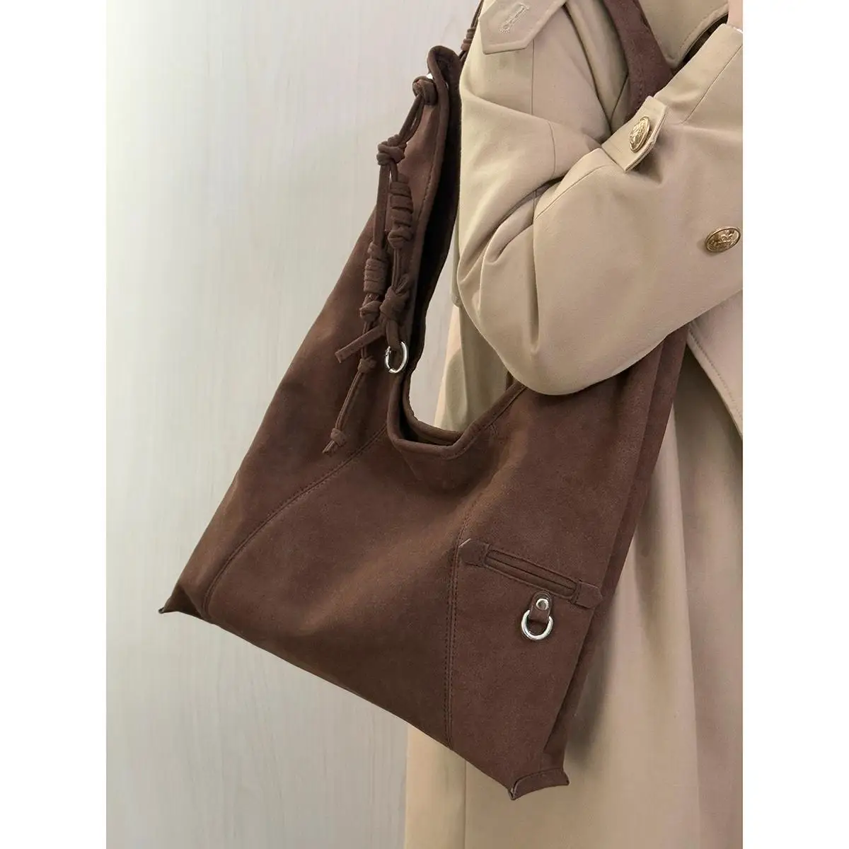 

Trendy Retro Matte Suede Women's Tote Bag Large Capacity Single Shoulder Bag Underarm Bag Fashionable Korean Style Handbag