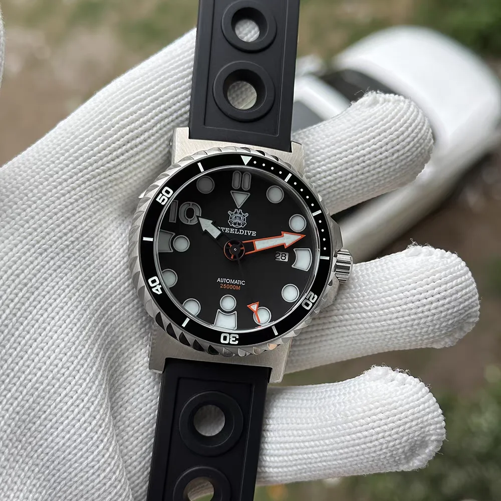 STEELDIVE Men Automatic Watch 46.5mm Mechanical Wristwatch Diver 2500ATM Waterproof BGW-9 Luminous Ceramic Bezel NH35