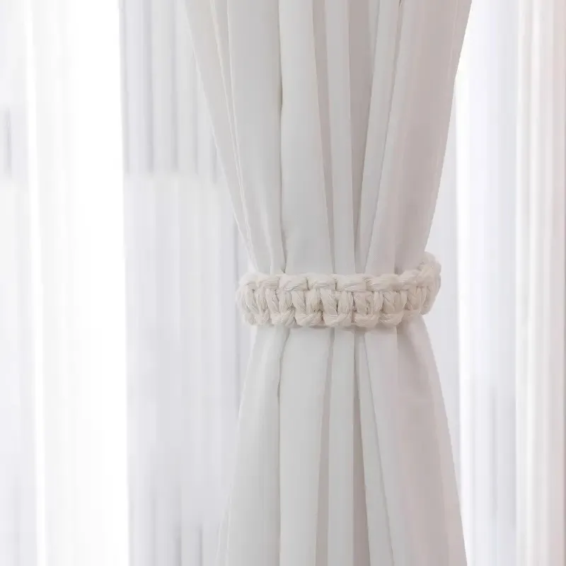 2pcs Handwoven Linen Curtain Tiebacks - Boho Style, Adjustable Rope Holdbacks for Drapes, Comfortable Everyday Living Accessory