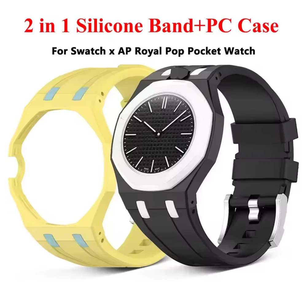 Weiches Silikonarmband + PC-Gehäuse für Swatch X AP Royal Pop Taschenuhr-Modifikation. Das integrierte Armbandzubehör