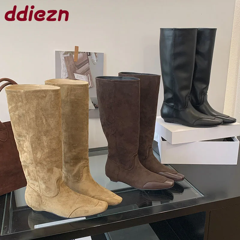 

Новые модные женские сапоги до колена в стиле вестерн на низком каблуке, женская обувь без шнуровки, женские длинные ботильоны с острым носком