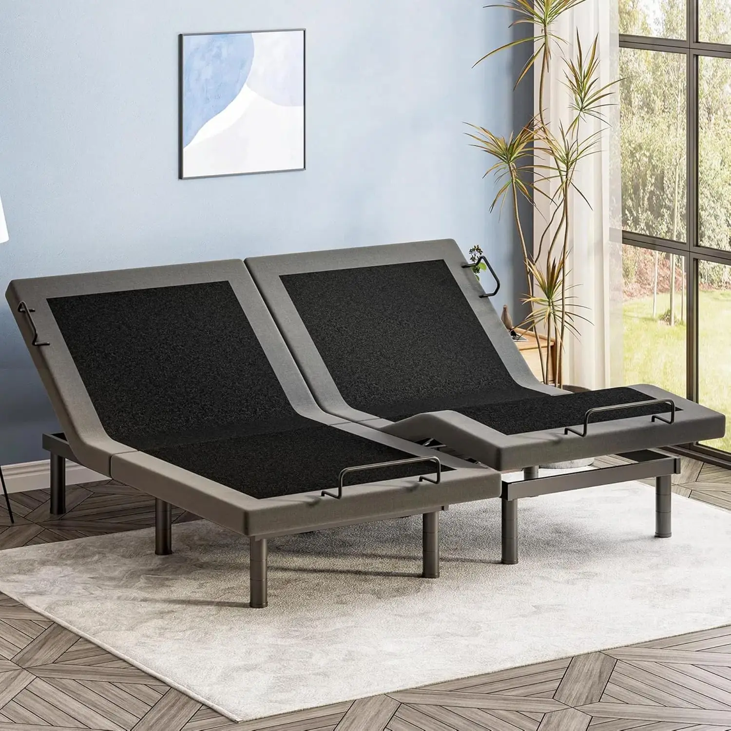 Split King Adjustable Bed Frame with Adjustable Legs, Electric Bed Base Frame with Wireless Remote, 3 Retainer Bars,Zero Gravity