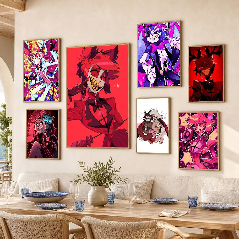 H-Hazbin Hotel Poster Self-adhesive Art Waterproof Paper Sticker Coffee House Bar Room Wall Decor