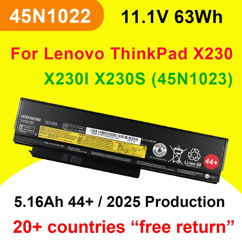 

Replacement Laptop Battery For Lenovo ThinkPad X230 X230I X230S Series 45N1022 45N1023 45N1024 45N1025 11.1V 63Wh 5.16Ah 44+