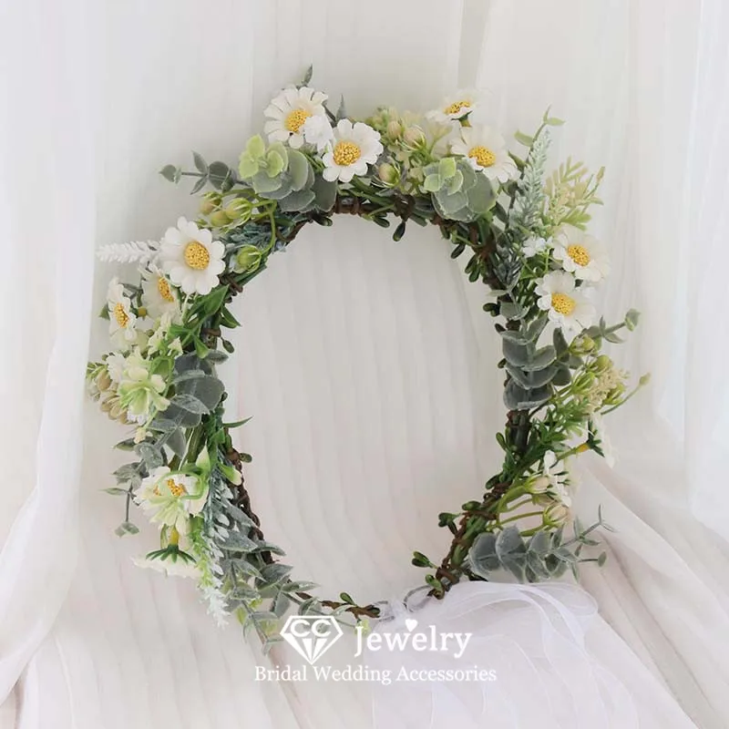 CC Trendy Wreath for Women Wedding Accessories Bridal Headbands Engagement Hair Ornaments Daisy Shape Hairband Floral Gift mq160