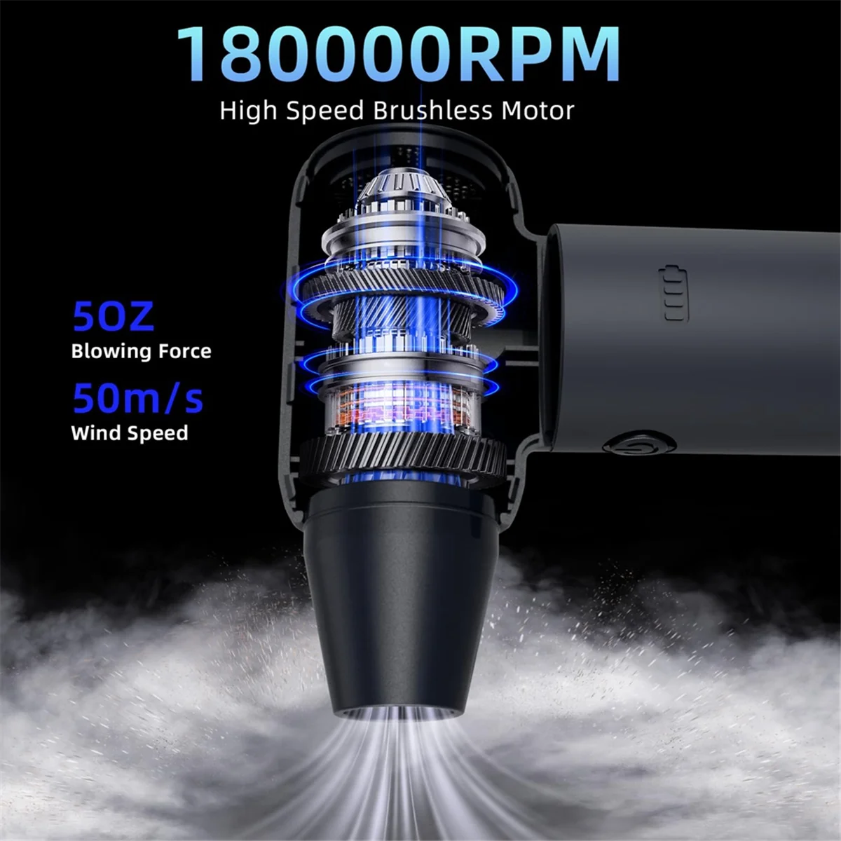 ไม้ปัดฝุ่นอัดอากาศ, 180000 RPM เครื่องเป่าลม, 3 เกียร์แบบพกพาไฟฟ้า Air Duster, สําหรับรถยนต์แห้ง, คีย์บอร์ดทําความสะอาดคอมพิวเตอร์