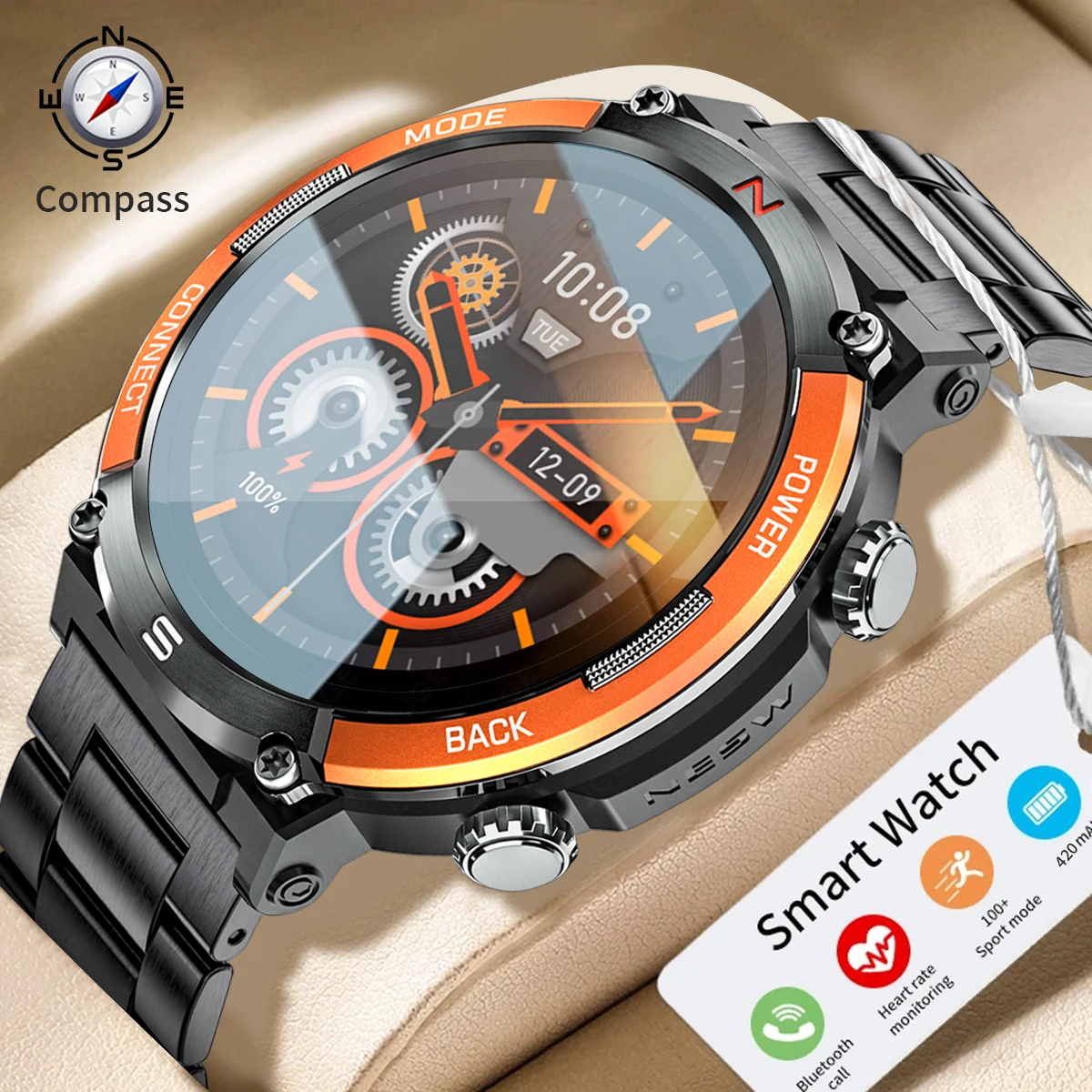 

LIGE New 1.52 Inch Screen Bluetooth Call Smartwatch Men Compass Heart Rate Blood Oxygen Monitor 420MAH Long Standby Sports Watch