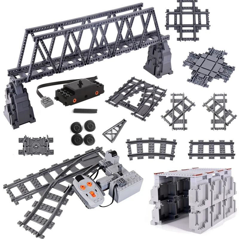 Compatible With LEGO Rail Car MOC Building Blocks Train Motor DIY Track Changing RC Package Railroad Bridge Tunnel Bricks Toys