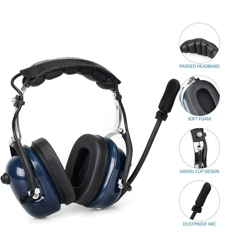 New Pilot Noise Reduction Aviation Headset VOX Adjustment Dual PTT Mic Speaker Headphone for Baofeng Kenwood Motorola ICOM Radio