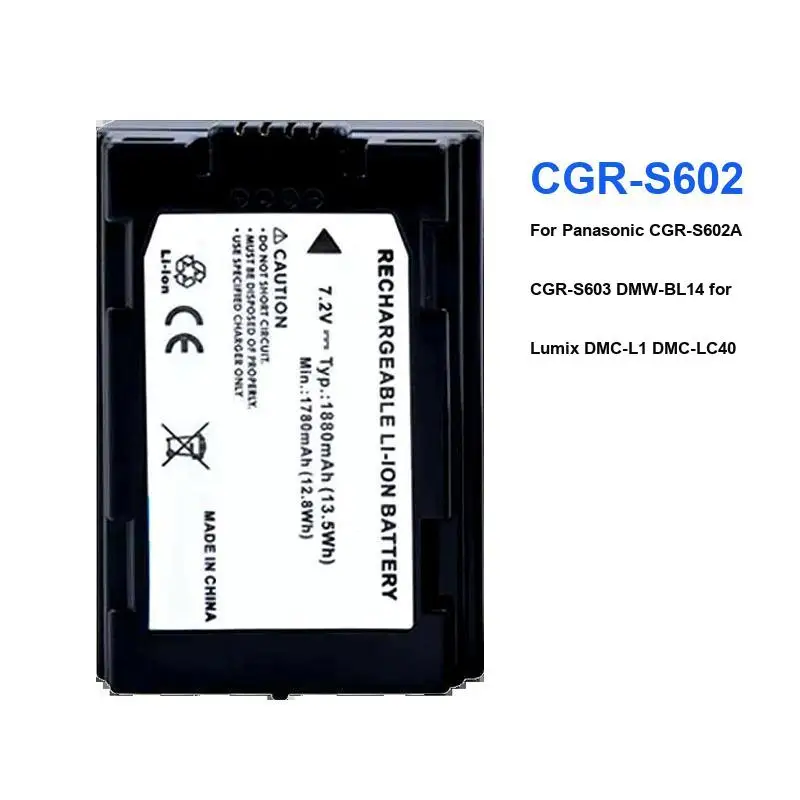 Camera Battery For Leica Lumix Dmc-L1 Dmc-LC40 Dmc-LC5 DIGILUX1 Panasonic Cgr-S602A Cgr-S603 Dmw-BL14 Cgr-S602 1880Mah